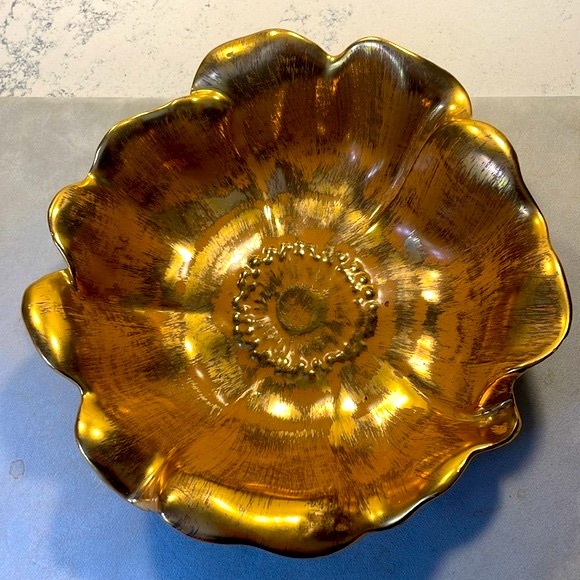 Stangl Art Pottery Hand Painted Granada Gold Ruffled Fruit Bowl 9” Vintage EUC - Picture 2 of 12